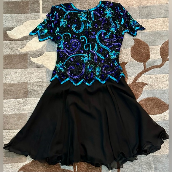 Vtg 80s Laurence Kazar Quintessential Eye-Popping Sequin Design Full Silk Skirt - Picture 3 of 7